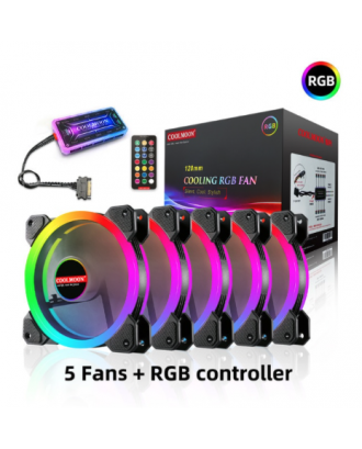 Set 5 Ventiladores Gamer Control RGB 120mm Coolmoon